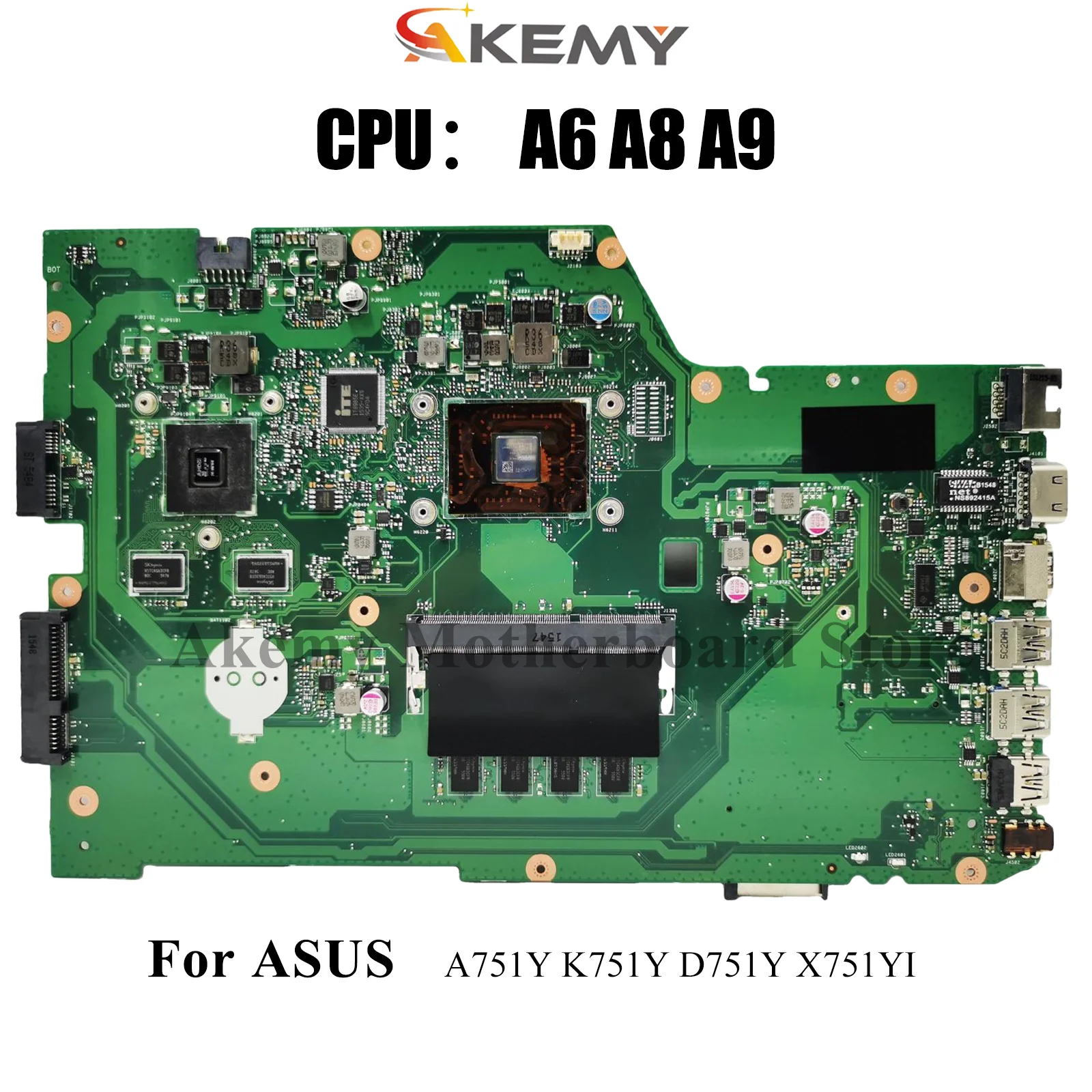 

Материнская плата для ноутбука X751YI для ASUS VivoBook D751Y K751Y X751YI X751Y A751Y с процессором A6 A8 A9, 100% тестирование, ОК, быстрая доставка