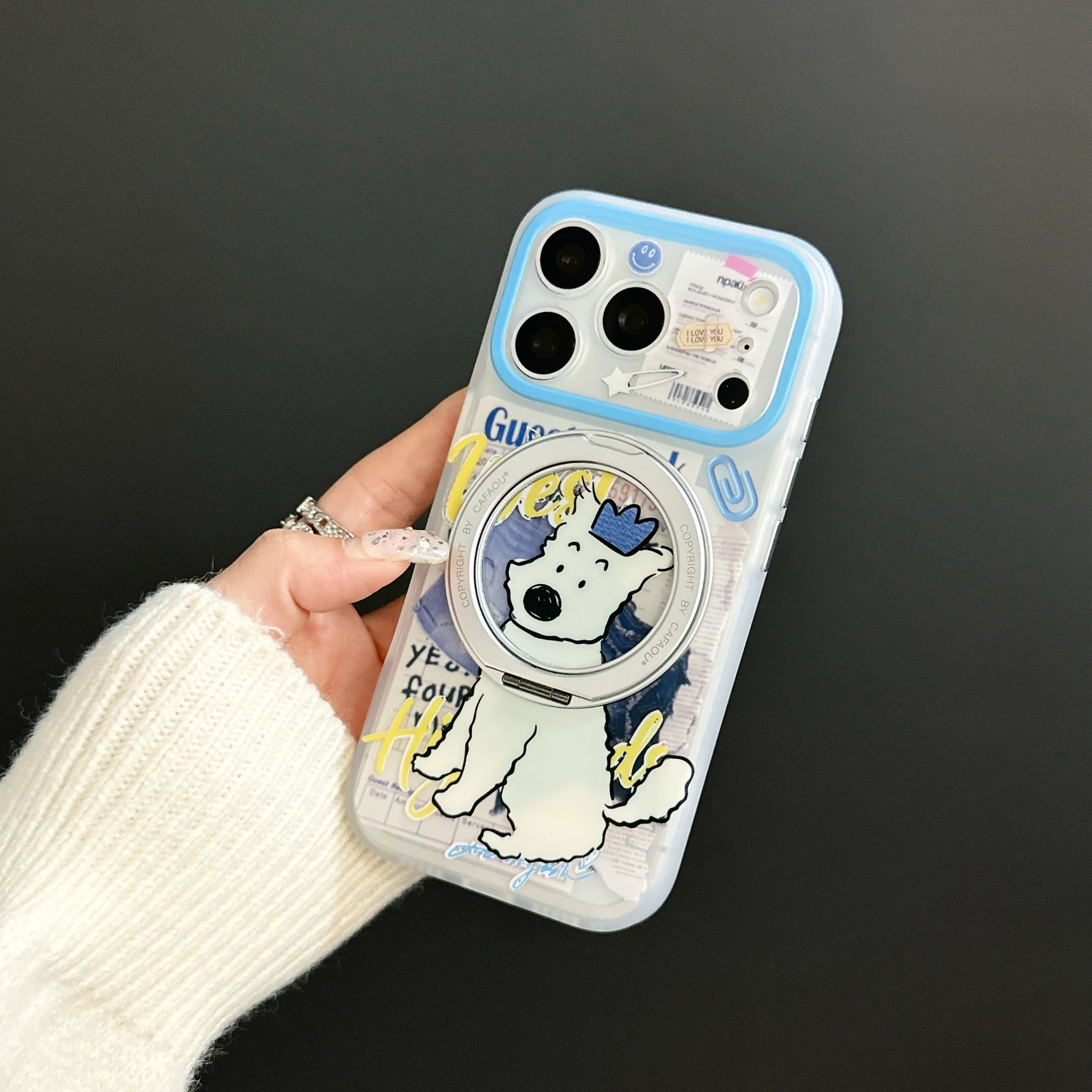 

Fashion Cute Westie Dog Print Phone Case with Rotating Ring Stand for iPhone 15 16 17 Pro Max Soft Shockproof Cover