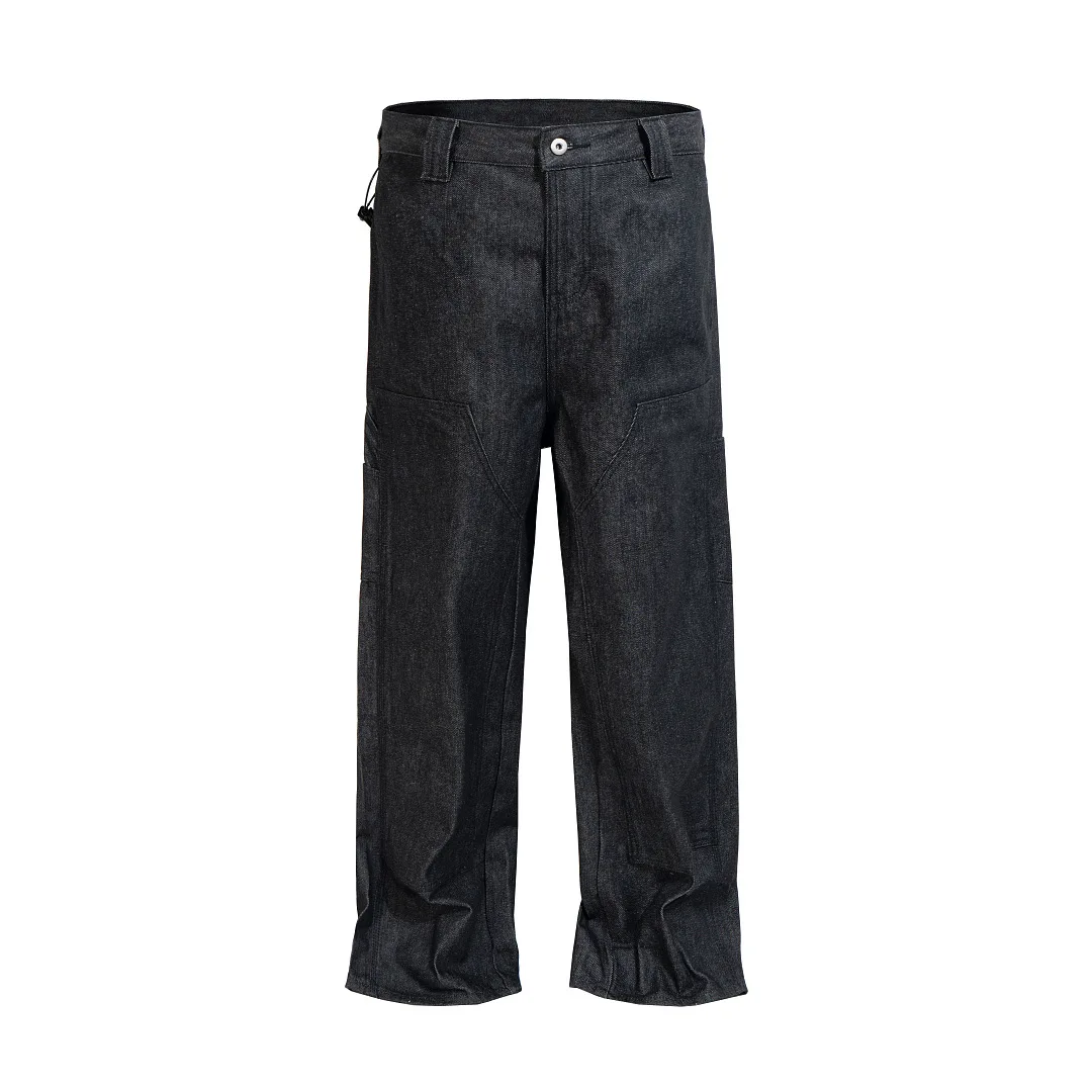 

European & American Pure Black Raw Denim Jeans for Men and Women Hip Hop High Street Trendy Streetwear Pants 2026 Spring