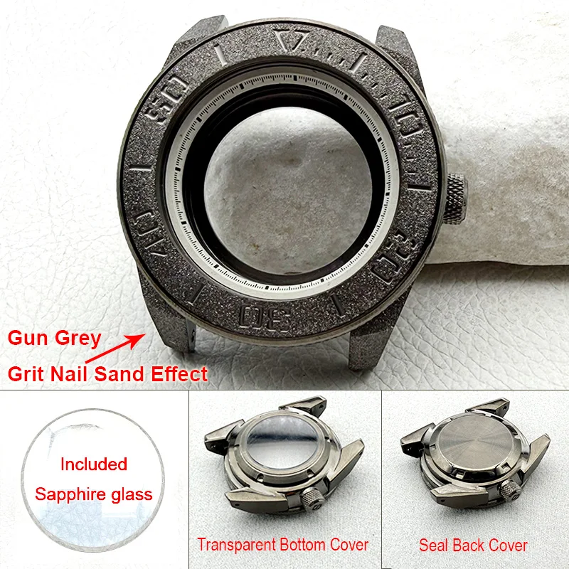 45mm Gun Grey Grit Nail Sand Effect Mod SRPF Samurai Series Watch Case Fit NH35 Movement 200M Water Resistance Watch Case Custom