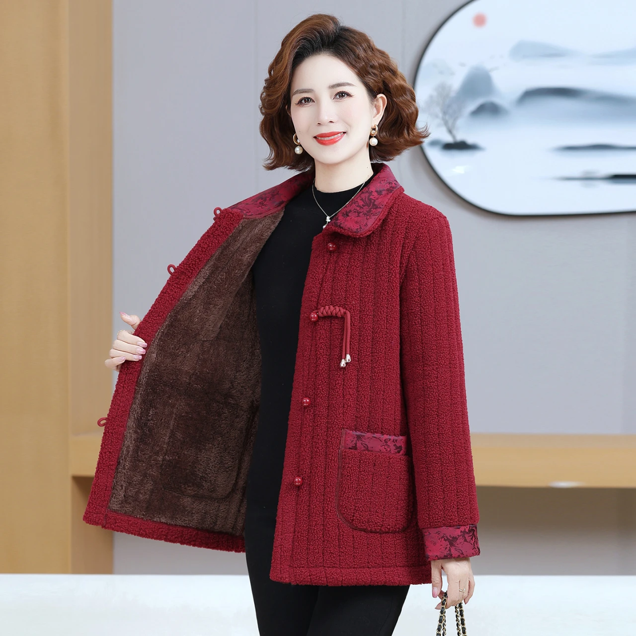 

Thickened Lamb Fur Jacket Particle Velvet Women's Coat Fleece Lined And Fur for Elderly Winter Outerwear Asian style buckle Coat