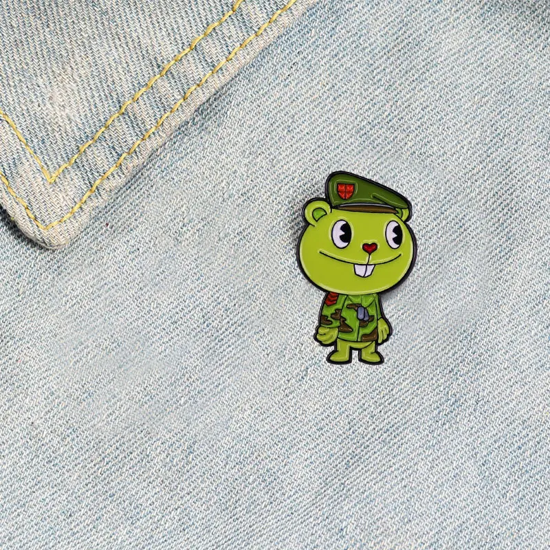 Happy Tree Friends Green Bear Brooch Clothes Hat Pin Badge Cartoon Hard Enamel