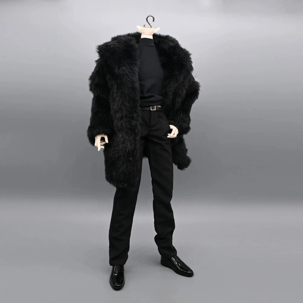 In Stock 1/6 Scale Men Soldier Black Fur Coat Reactionary Gang Casual Trend Plush Costume For 12inches Action Figure Model