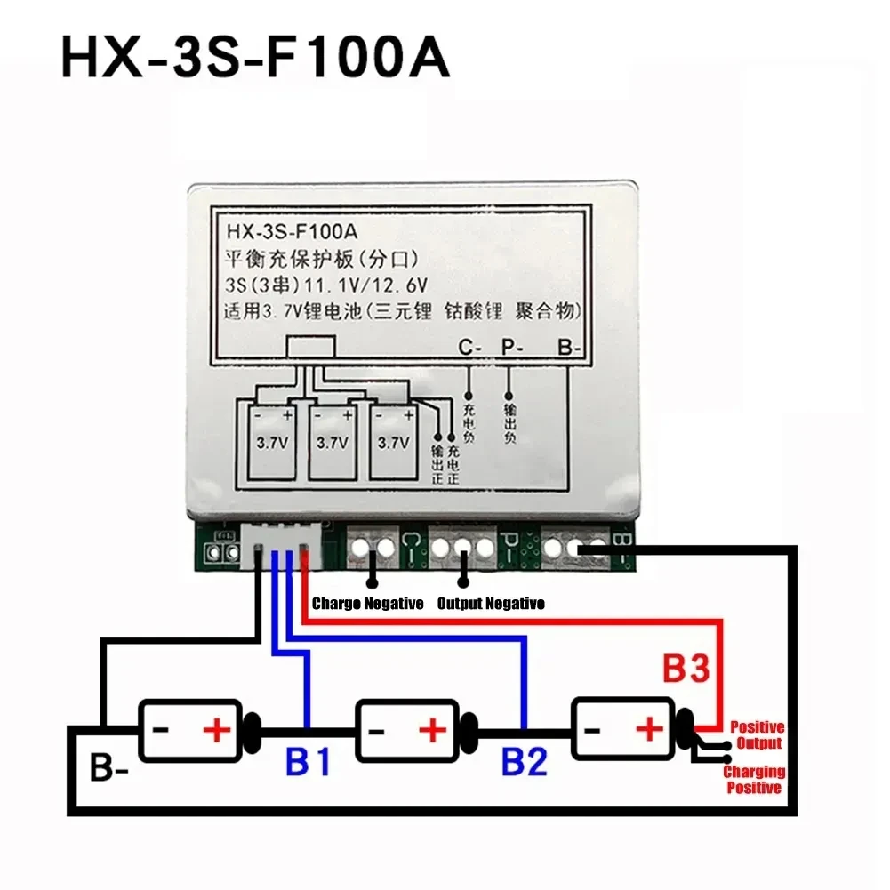 3S 12.6V 100A Li-ion Lithium 18650 Battery BMS PCB Protection Board with Overcharge and Over Discharge Protection HX-3S-F100A