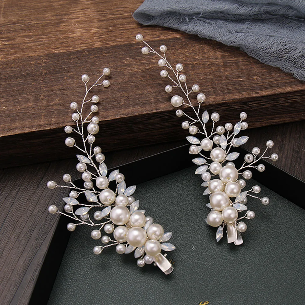 Hair Side Clips for Women Girls Fairy Pearls Leaf Hair Pins and Clips Bride Wedding Hair Jewelry Accessories Decor Headwear 2024