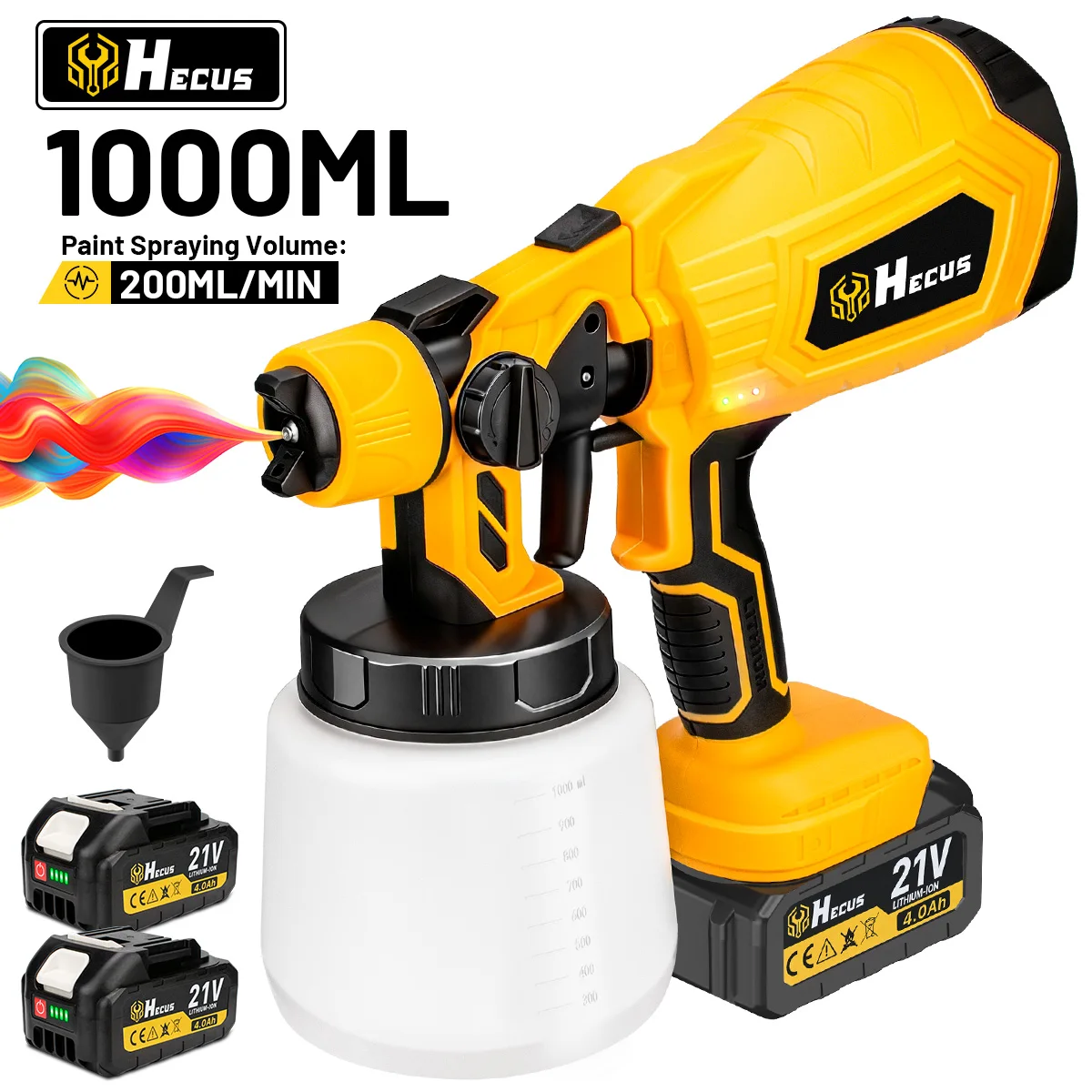 Hecus Elektrische Spritzpistole 1000ML Kabellose HVLP Farbspritzpistole für Auto, Möbel, Beschichtung, Heimwerker-Sprühgerät für Makita 18V Akku