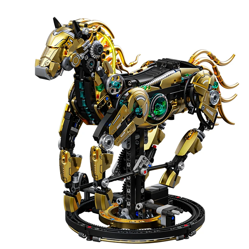 Móveis decorativos para casa, cavalos mecânicos, sentido tecnológico, brinquedos de partículas pequenas montadas, presentes de feriado para meninos