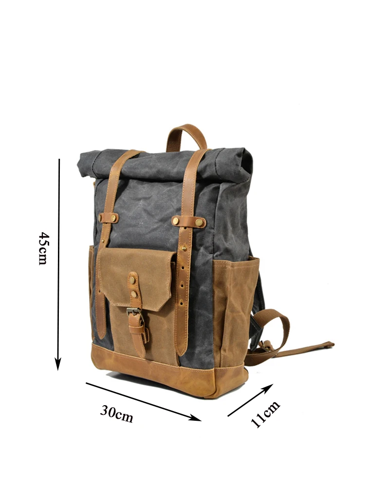 MUCHUAN Vintage Oil Waxed Canvas Leather Backpack Large Capacity Teenager Traveling Waterproof Daypacks 14\