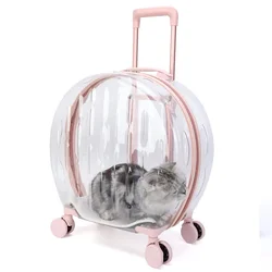 Pet Suitcase Universal wheel Transparent Carry-on Large Capacity Cat Bag Waterproof Dog Trolley Case Breathable Portable Luggage