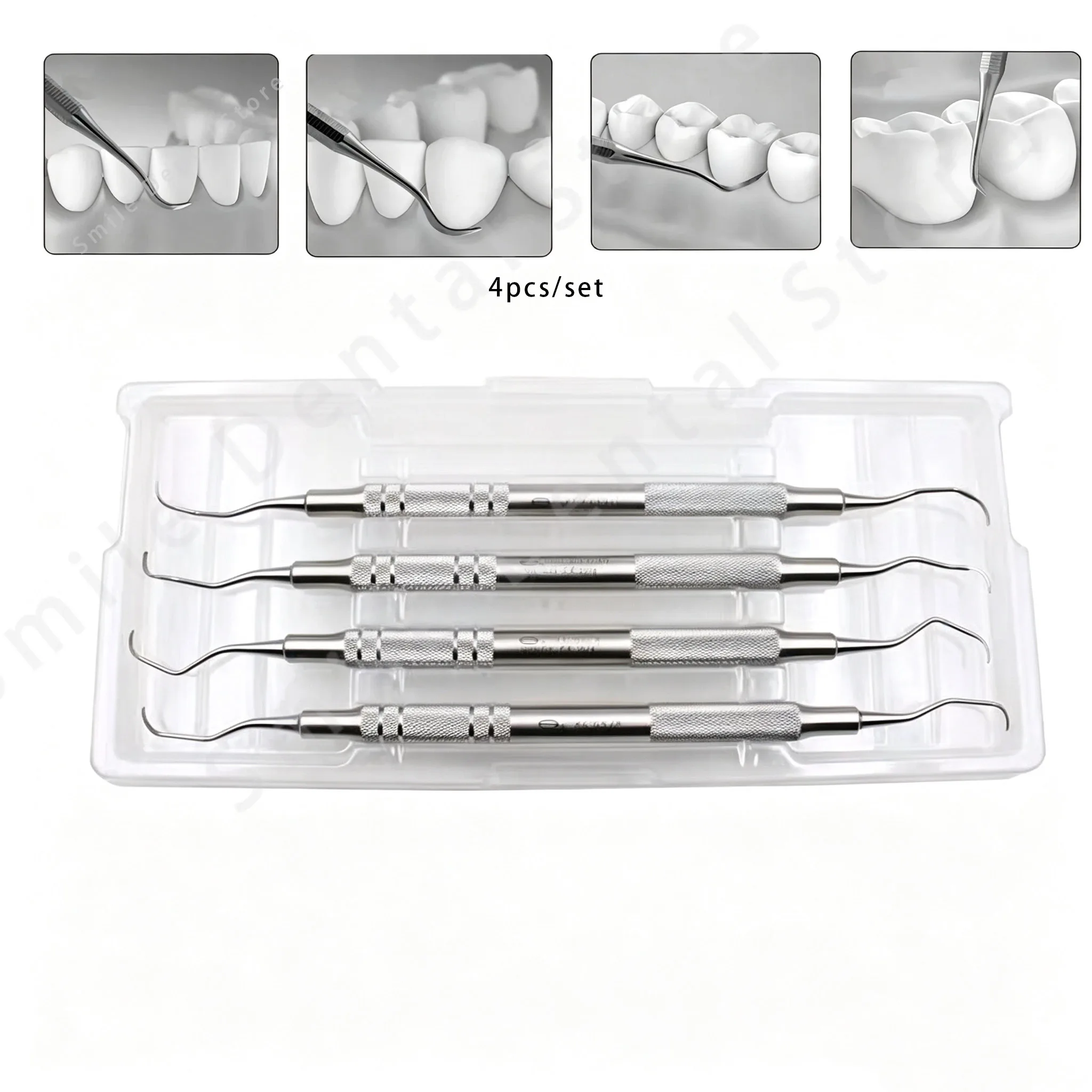 4PcsDental Periodontal Gracey Curette Set Stainless Steel Scaler G5/6 G7/8 G11/12 G13/14 for Teeth Scaling Periodontal Treatment