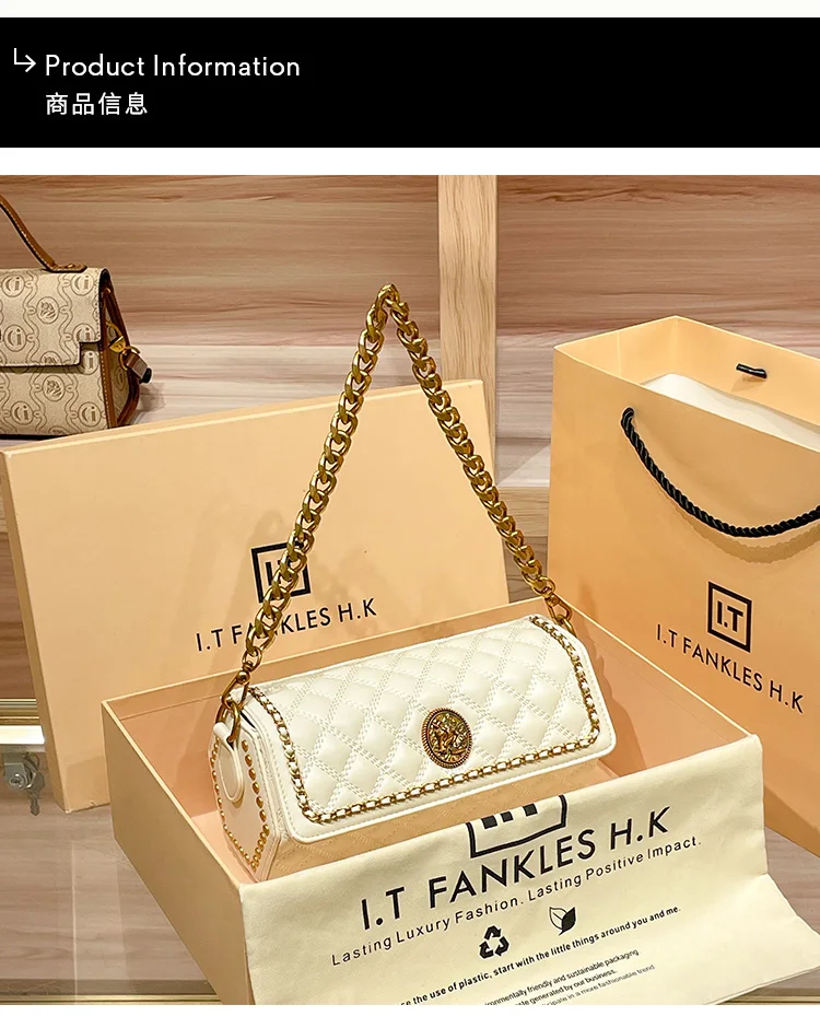 Light luxury brand women\'s handbag 2024 new designer high-quality shoulder bag with contrasting color retro crossbody chain bag