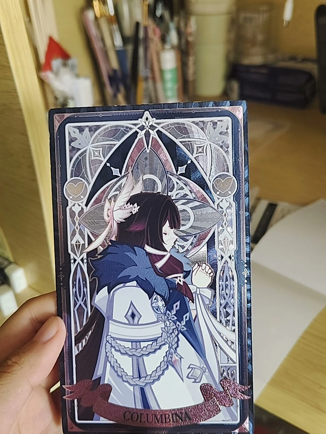 In Stock Genshin Impact  Frost Trace Flame Fatui Columbina Plate-Iridescent Collectible Featuring Refractive Card Sign