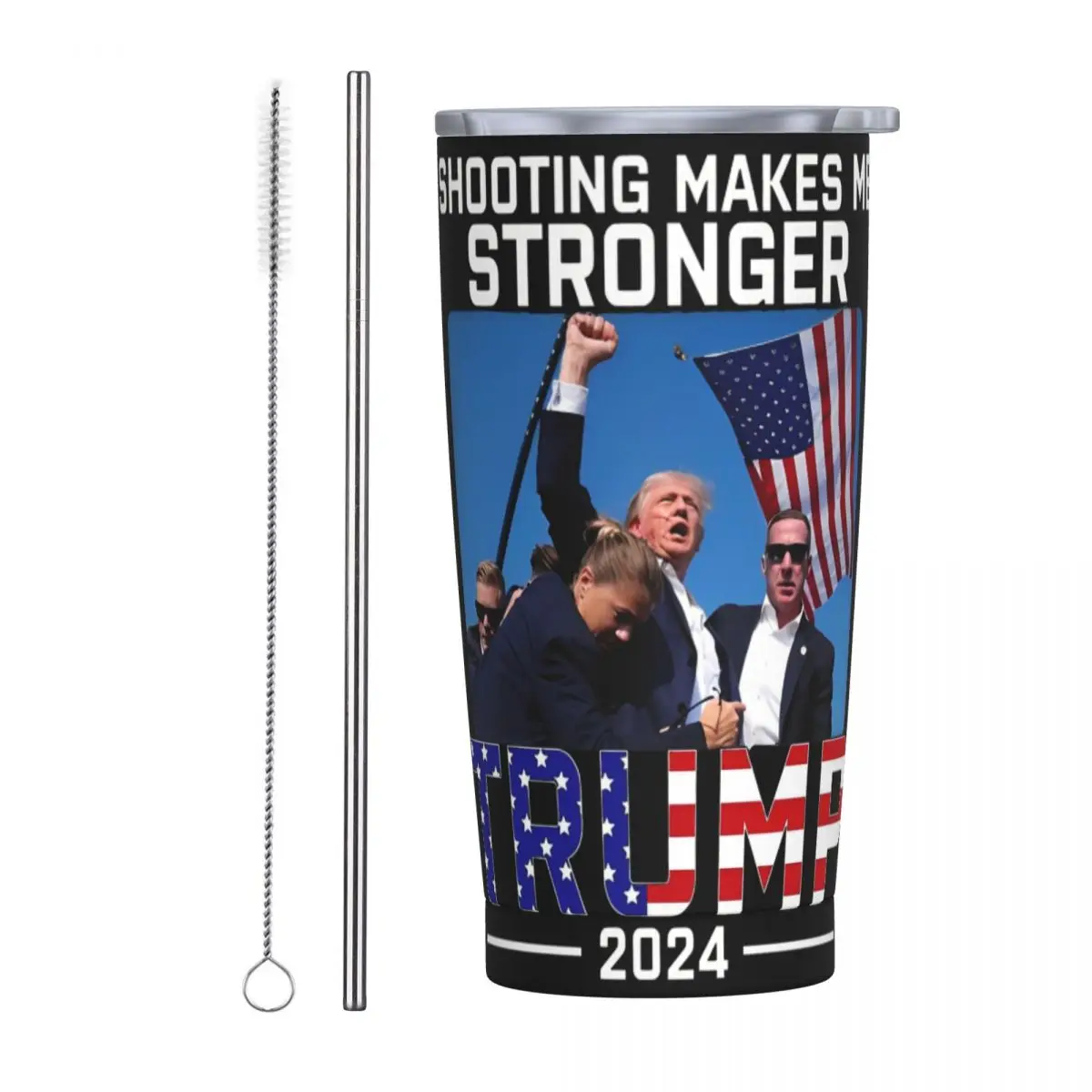 Trump 2024 Shooting Makes Me Stronger Tumbler Trump Presidential Election Stainless Steel Mugs Cup Vacuum Insulated 20oz