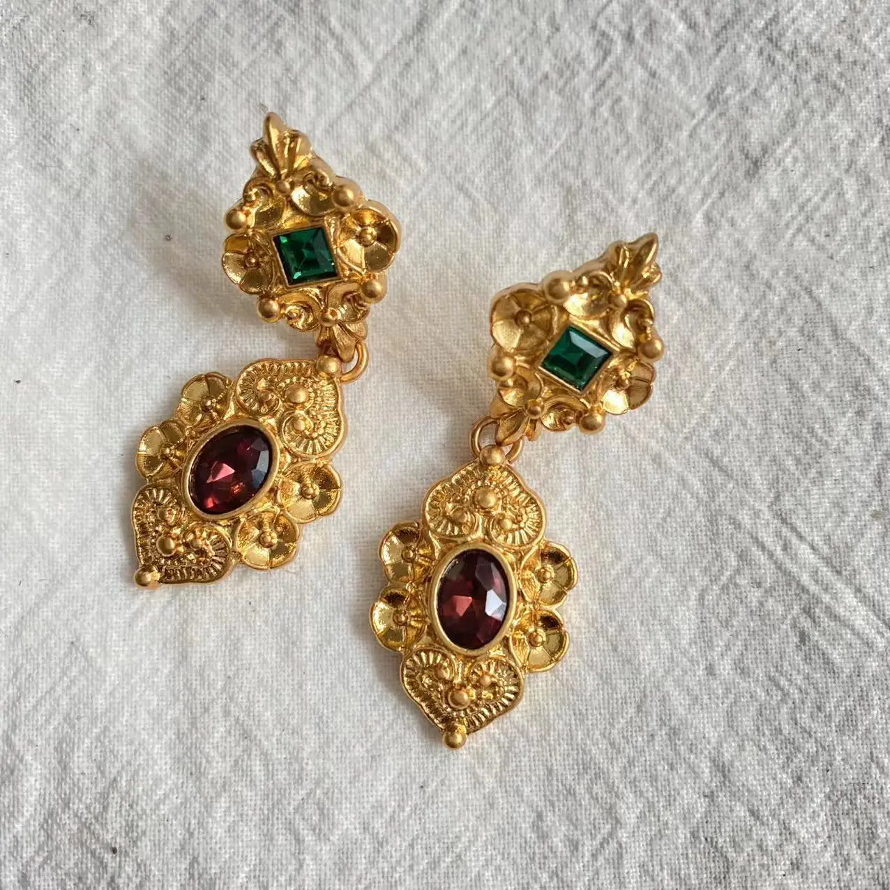 

Belle Epoque Edwardian Era Style Vintage Ruby Emerald CZ Ear Drop Dangle Statement Earrings Wedding Party Jewlery Accessories