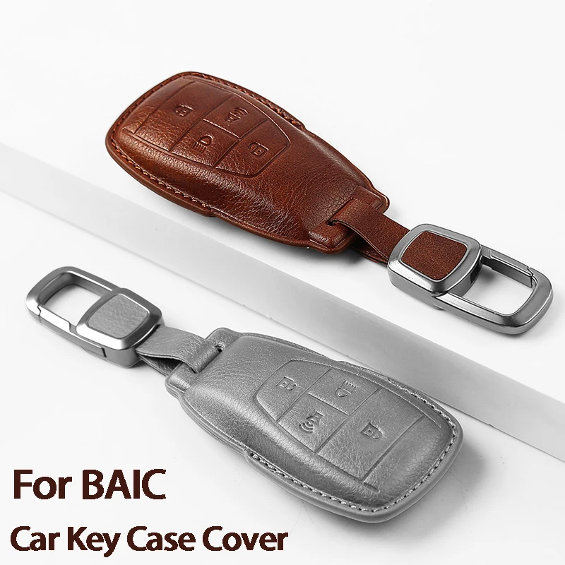 

Leather Car Key Case Cover For BAIC Beijing X7 BJ40 Senova D50 D70 X55 X65 EU5 EU7 Keychain Shell Cover Fob