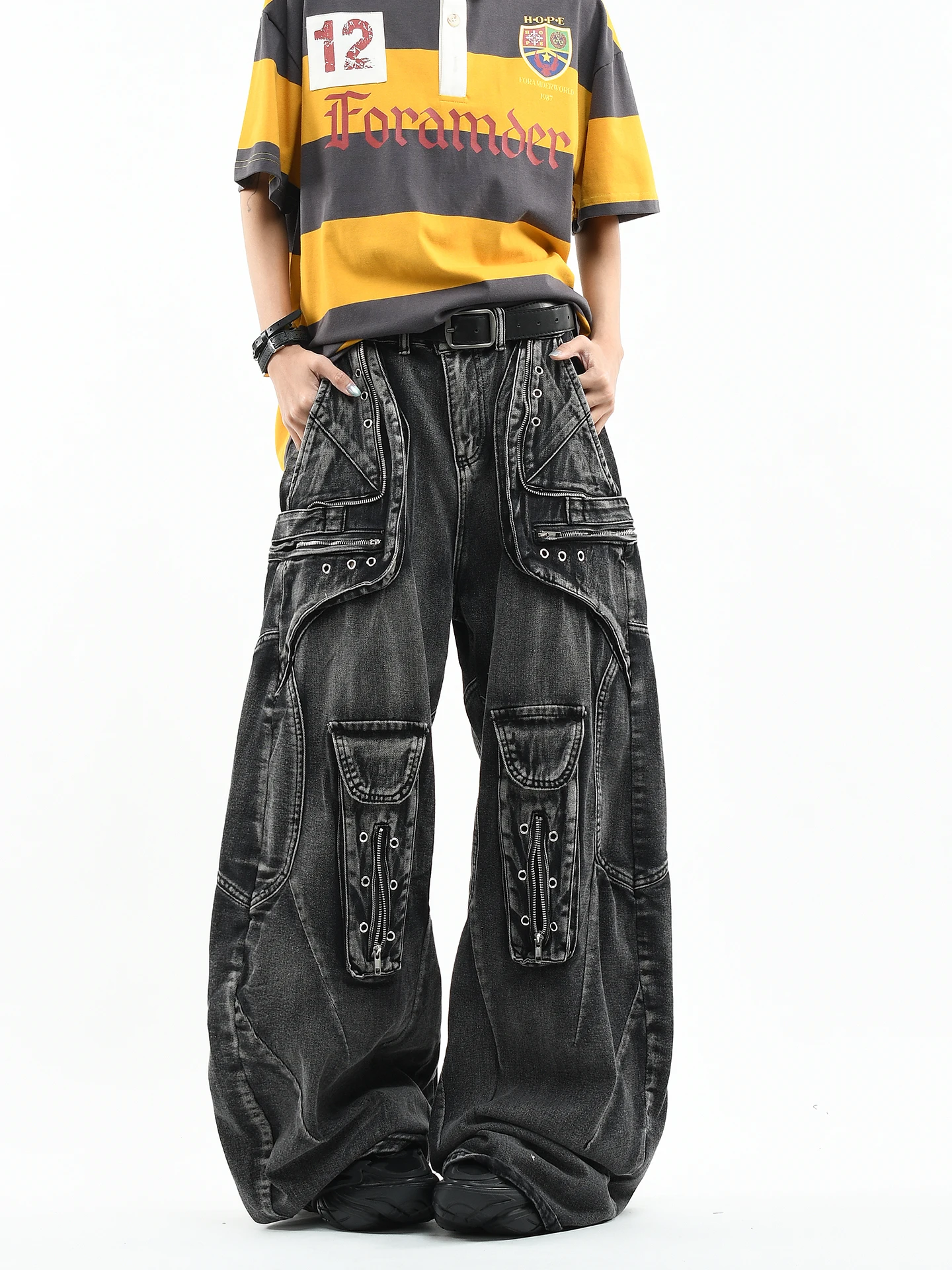 

Джинсы в американском стиле OV Original: мужские и женские, свободные, с множеством карманов, широкие штанины, длинные брюки, модные, из хлопкового денима.