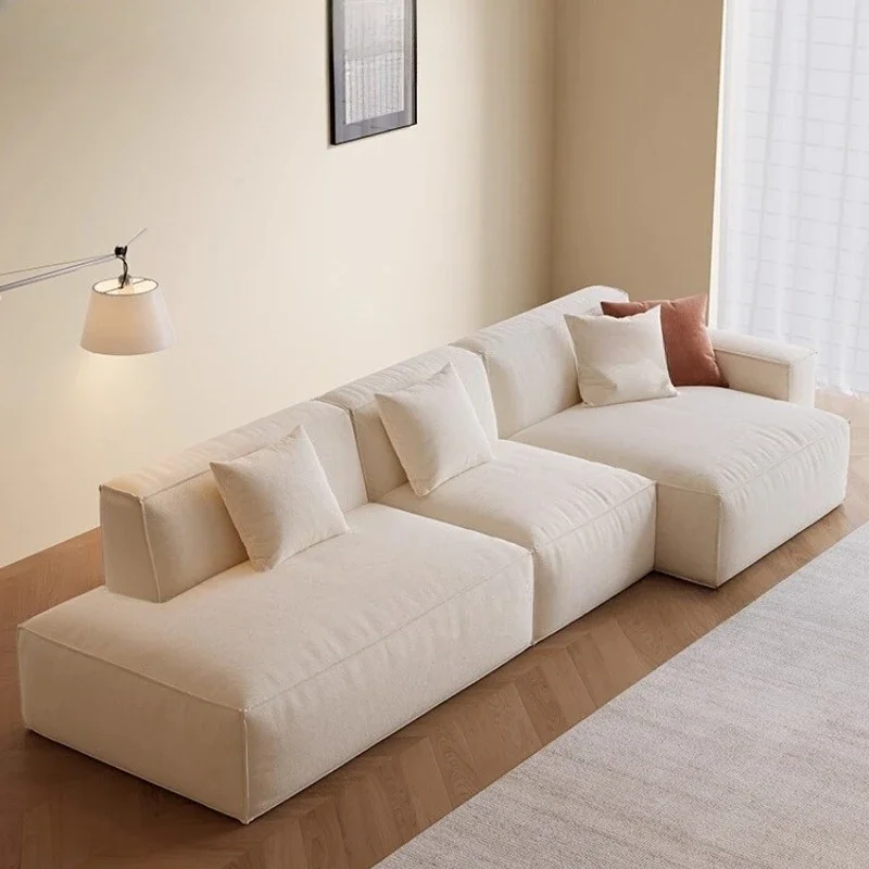 

Fabric sofa French white single armrest tofu block removable and washable module sofa living room straight row