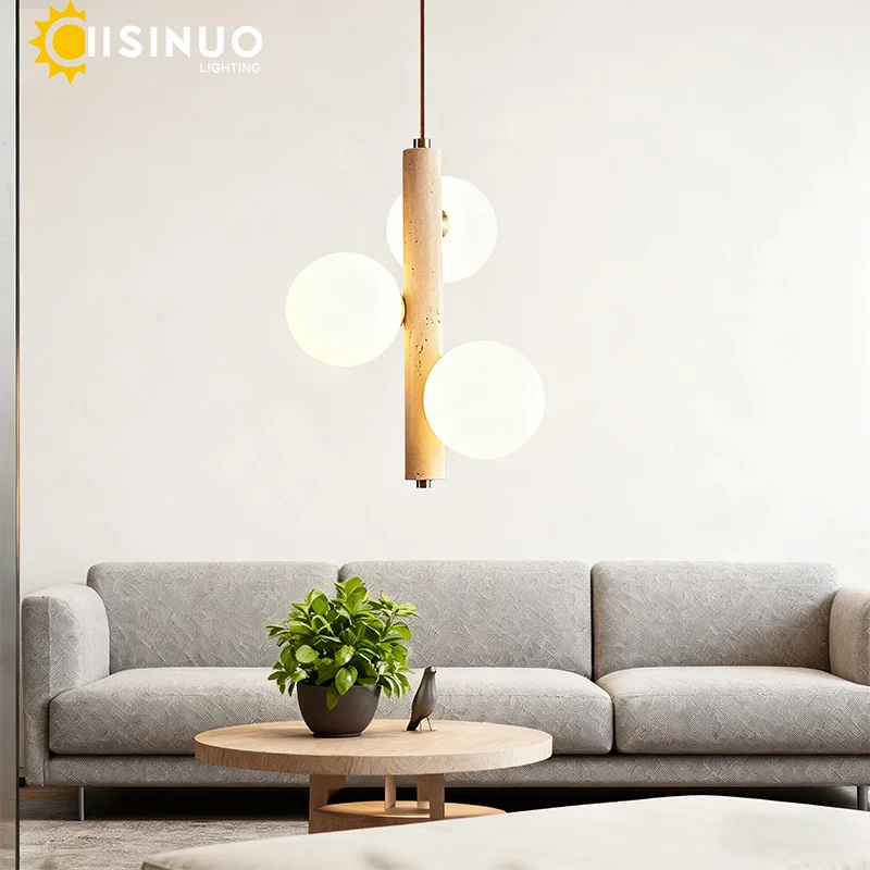 Wabi Sabi Style Yellow Cave Stone Pendant Light Bedside Hanging Long Ceiling Lamp Vintage Bubble Ball Lighting Fixture Home Deco
