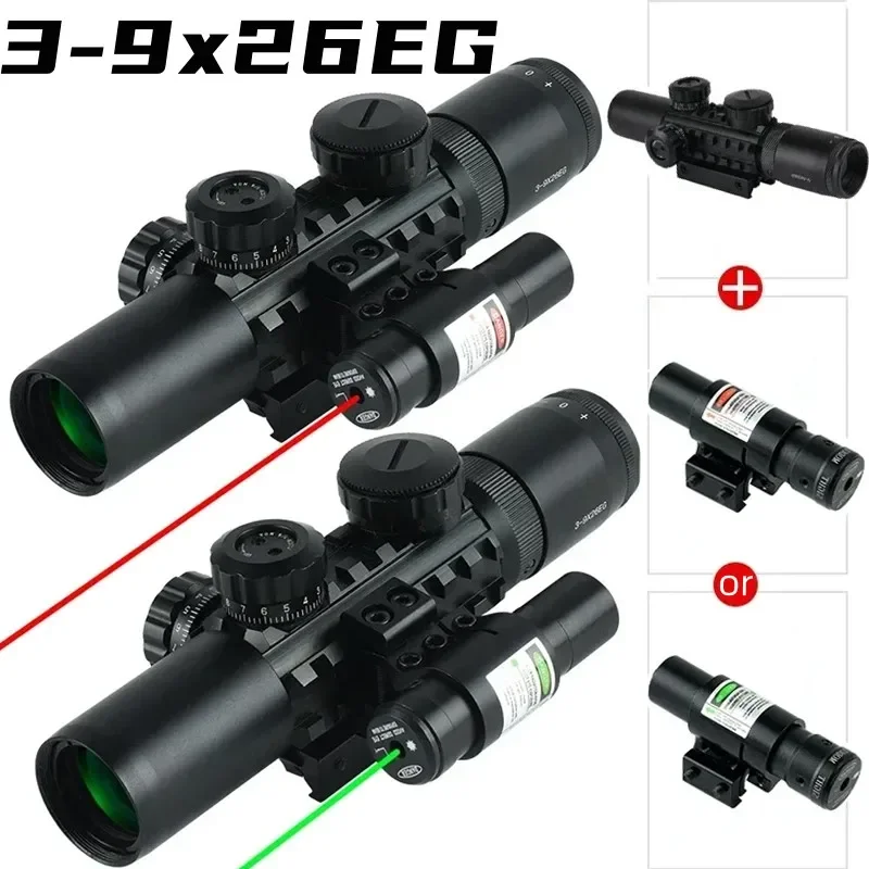 3-9X26EG Red/Green Adjustable Riflescope Outdoors Tactical Optics Scope Reflex Rifle Airsoft Hunting Shooting Accessory 20mm