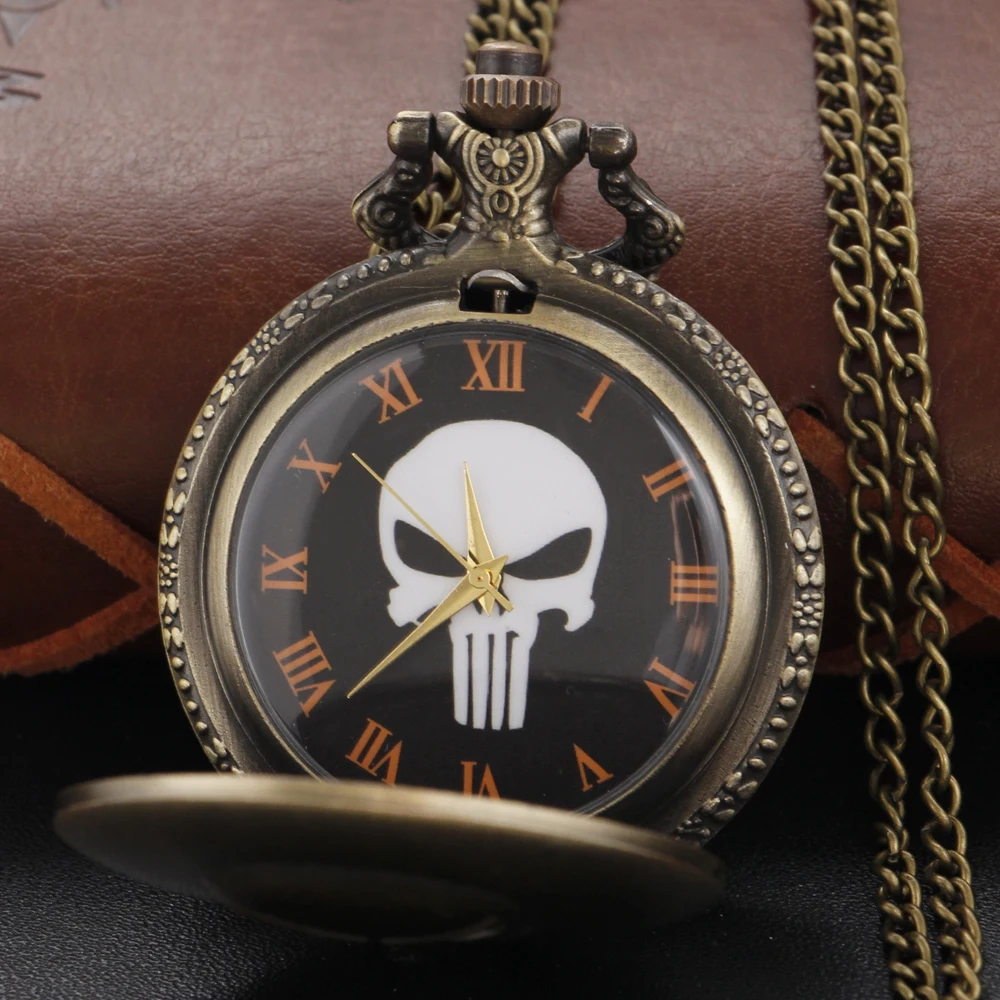 Bronze Hell Skull Terror Monster Quartz Pocket Watch Fashion Mini Time Necklace Clock Men's and Women's Antique Pendant Gift