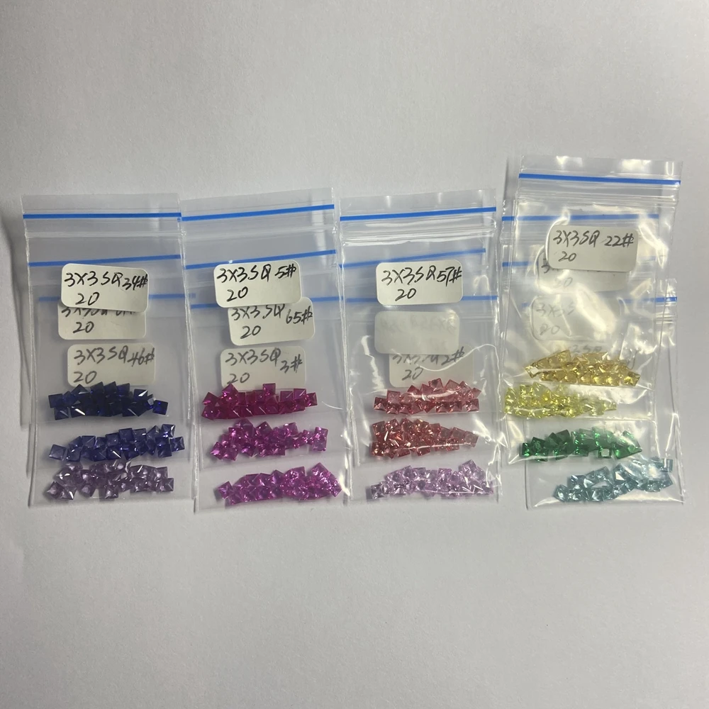 13 Colors Square Shape 3x3mm 5A Quality Synthetic Corundum Lab Rainbow 20 Pieces 1 Bag Loose Gemstone