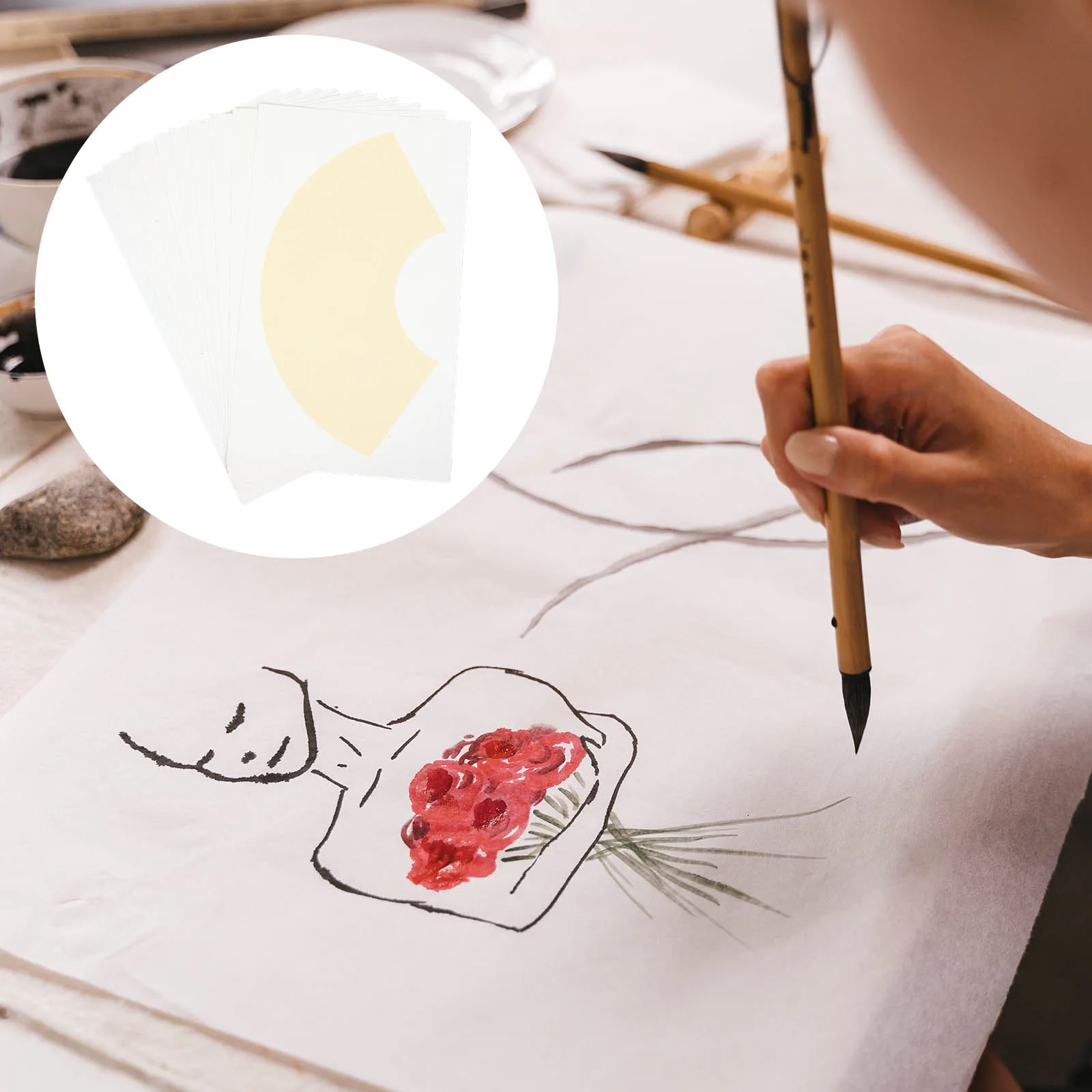 

10pcs Fan-Shaped Rice Paper Calligraphy Painting Practice Sheets Lightweight Foldable Art Paper for Kids Chinese Watercolor