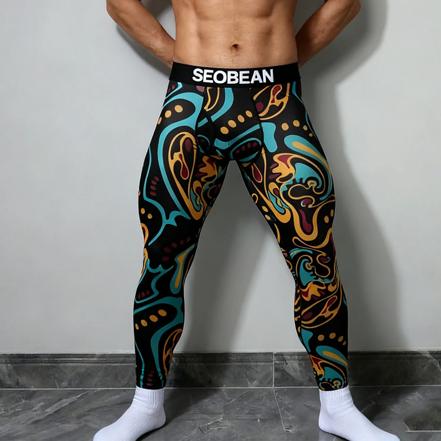 

Men's Printed Compression Pants Athletic Tights High Elasticity Sports Leggings for Basketball Gym Running Workout
