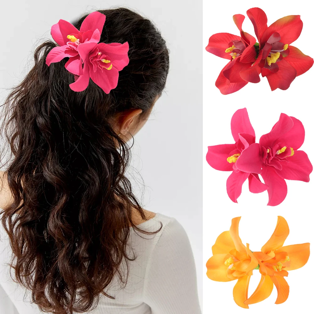 Hawaje kwiaty szpilka imitacja orchidei spinki do włosów Bohemia ślubne spinki do włosów spinki do włosów Barrette na ślubne akcesoria do włosów