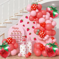 133pcs Red Pink Strawberry Balloon Wreath Arch Kit, Hot Light Pink Red Balloon Strawberry Themed Parties and Birthday Parties