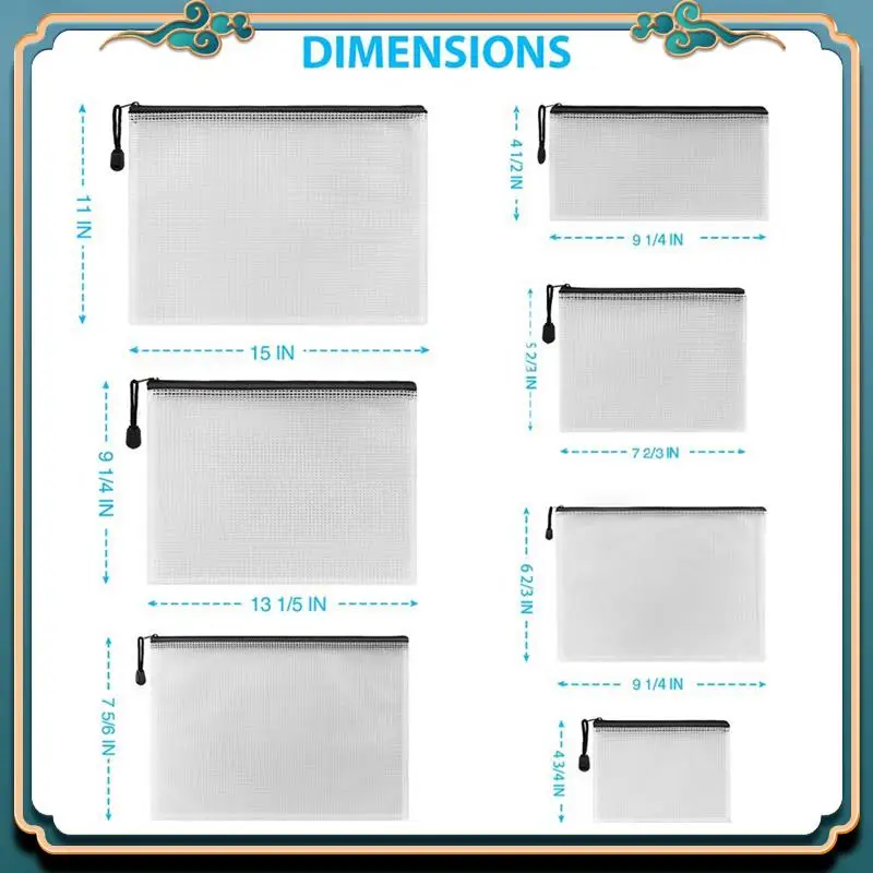 ABJG-84Pack 지퍼 파우치(7가지 크기)학교 사무용품 크로스 스티치 정리 보관용
