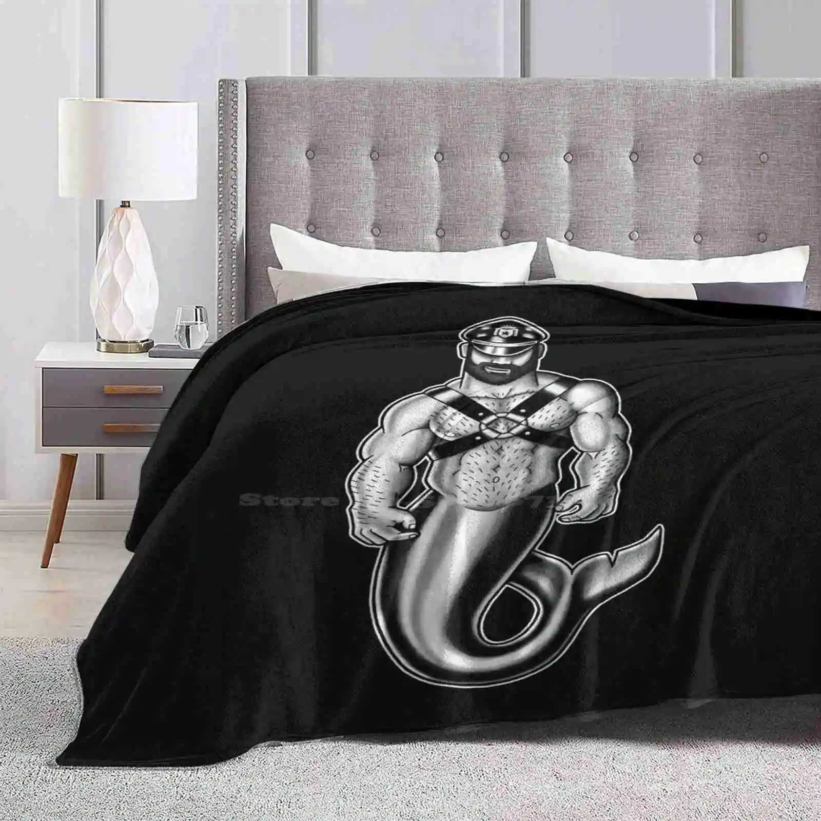 Muscular Leather Merman Fashion Soft Warm Throw Blanket Ericnoseli Eric Noseli Tattoo Artist Tattoo Design Tattoo Style Black