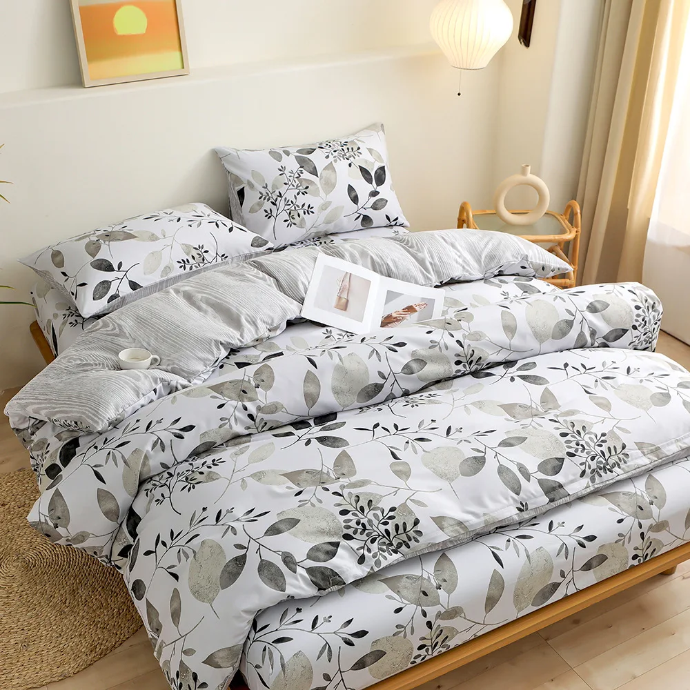 Fashion Flower Printed Soft Bedding Set Skin Friendly Cozy Fitted Sheet Quilt Cover 2 Pillowcase Full Twin King Queen Size
