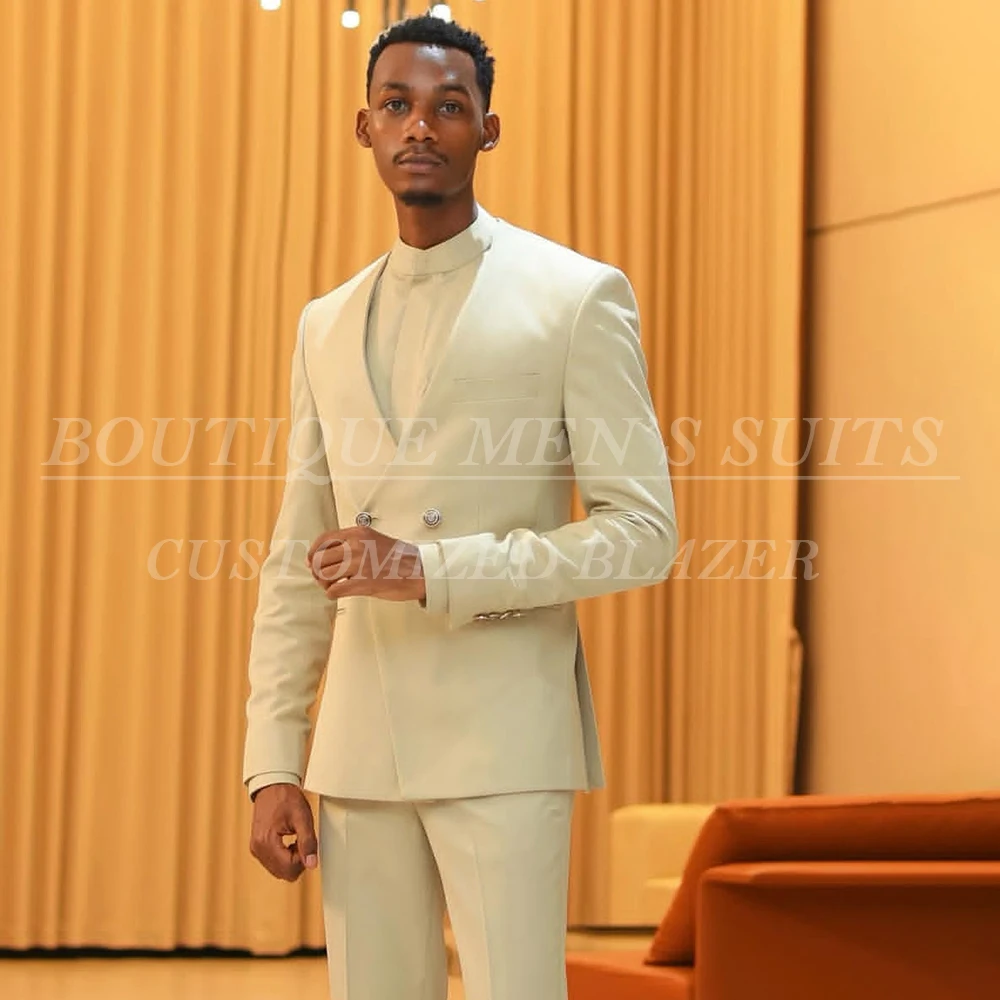 

Customized Men's Suits High Quality Double Breasted Back Vent 2 Piece Jacket Pants Full Sets Luxury Male Clothing Costume Terno