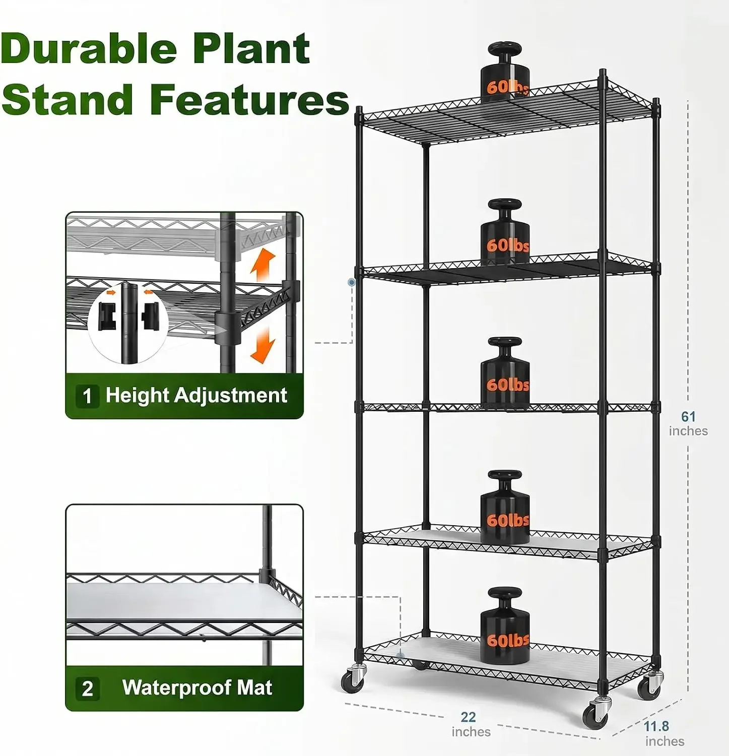 Indoor Greenhouse with Grow Light - 5 Tier DIY Seedling Rack with Observation Window, 4 Pack 48W Full Spectrum Grow Lights with