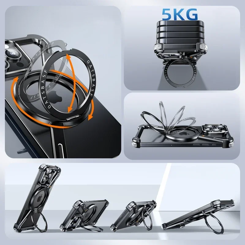 Metal Z Shape Phone Case for iPhone 14 13 Pro 15 Pro Max 15Pro Phone Protective Cover Bumper w  360° Rotation Holder Phone Cover