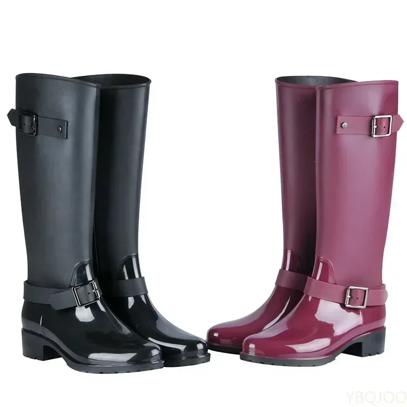 Punk Style Zipper Tall Boots Women's Pure Color Rain Boots Outdoor Rubber Water Shoes for Female 36-41 Plus Size 2024 New