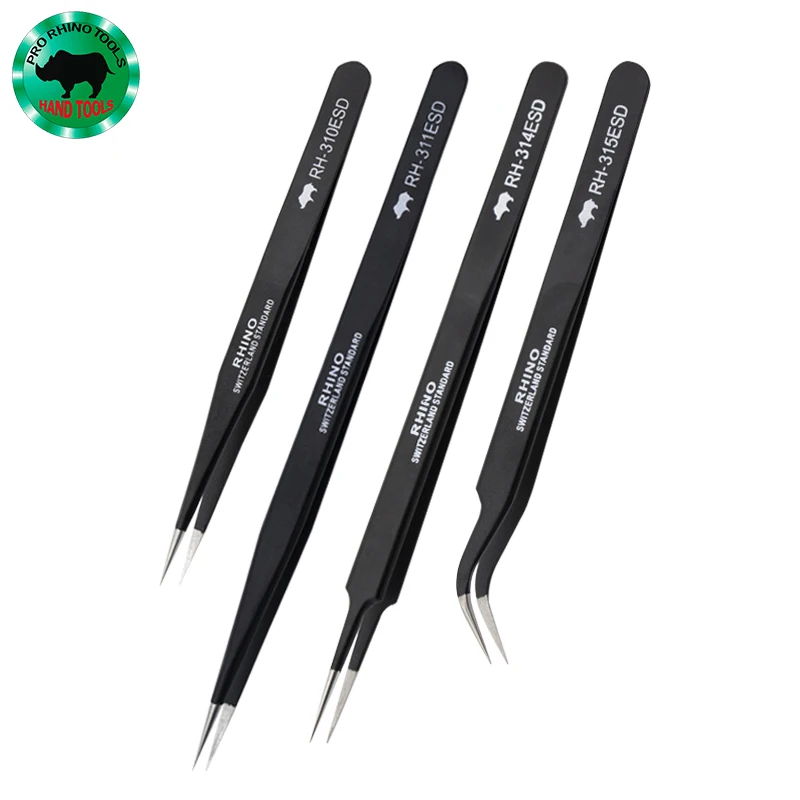 

Pack of 4 Japan Imported RHINO RHSeries ESD Anti-static High-end Precision Tweezers Widening and Lengthening Tweezers