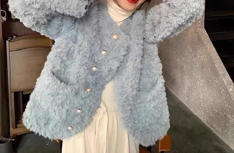 

Lamb Wool Coat Small Fragrant Style Women's Autumn and Winter New Style Loose Plush Top