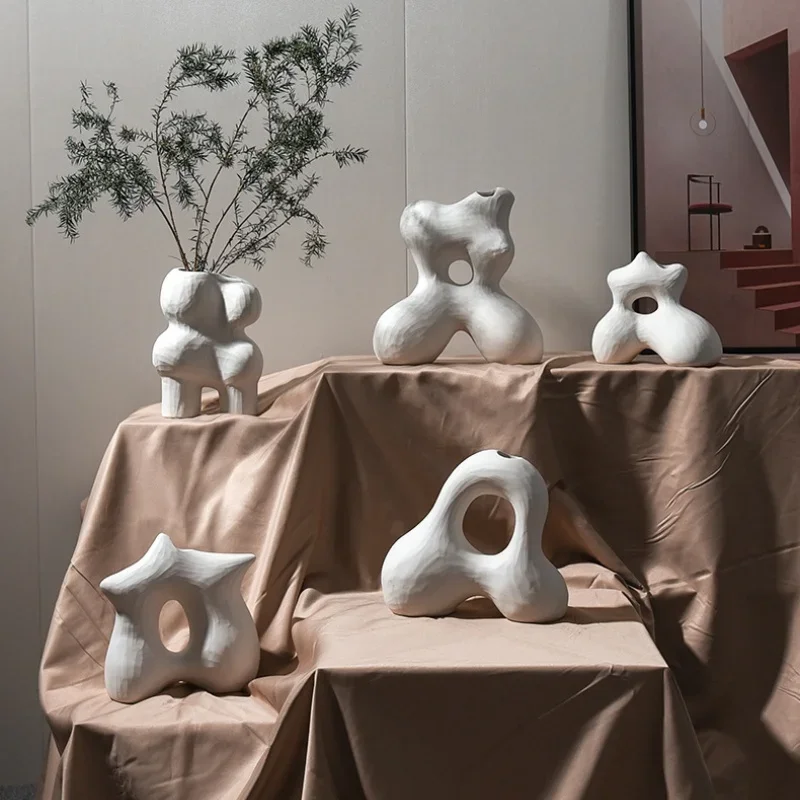 Ceramic Vase Irregular Stone Mountain Shape Abstract Cutout Flower Arrangement Accessories Porcelain Handicraft Home Decoration