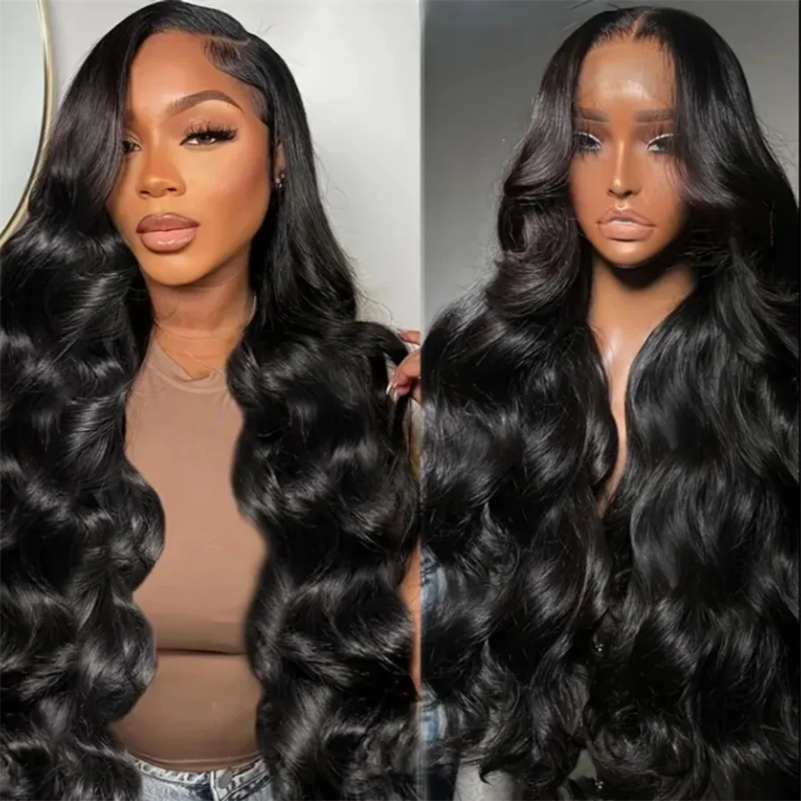 HD Transparent Swiss Lace Frontal Wig Natural Black Pre Plucked Hairline Brazilian Human Hair Wigs 180% Density Bleached Knots