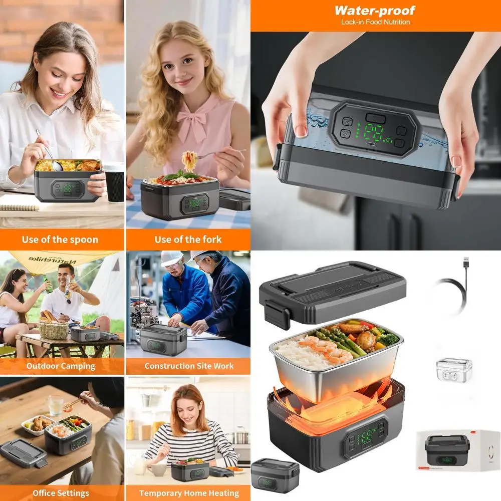 

Электрический ланч-бокс из нержавеющей стали объемом 1,6 л с таймером, перезаряжаемый, 24000 мАч, идеально подходит для взрослых в пути