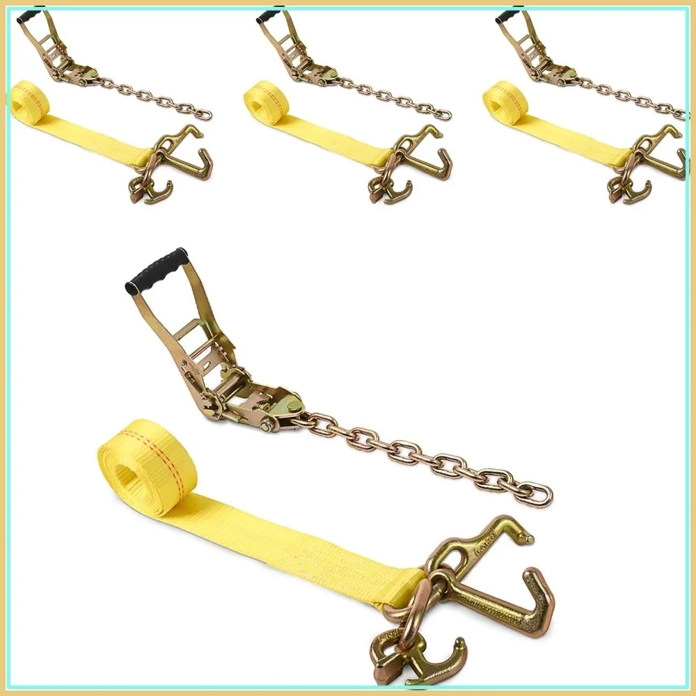 

Heavy Duty Ratchet Straps with 5/16" G70 Chain, 18,800 lbs, 4 Pack for Car Hauler Towing & Recovery