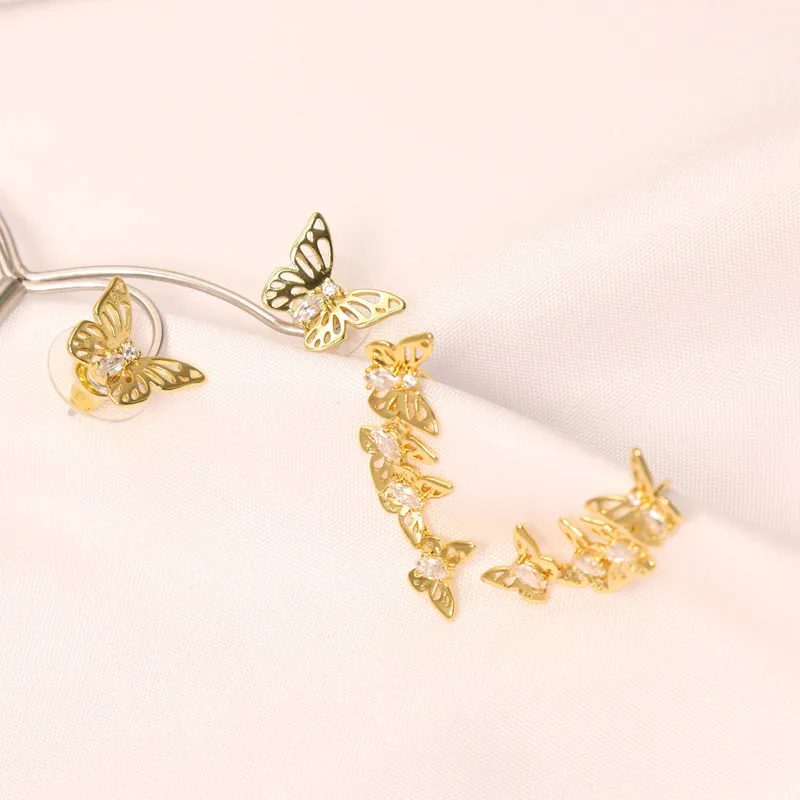 

Simple jewelry zirconia inlaid gold butterfly hollow earrings female jewelry