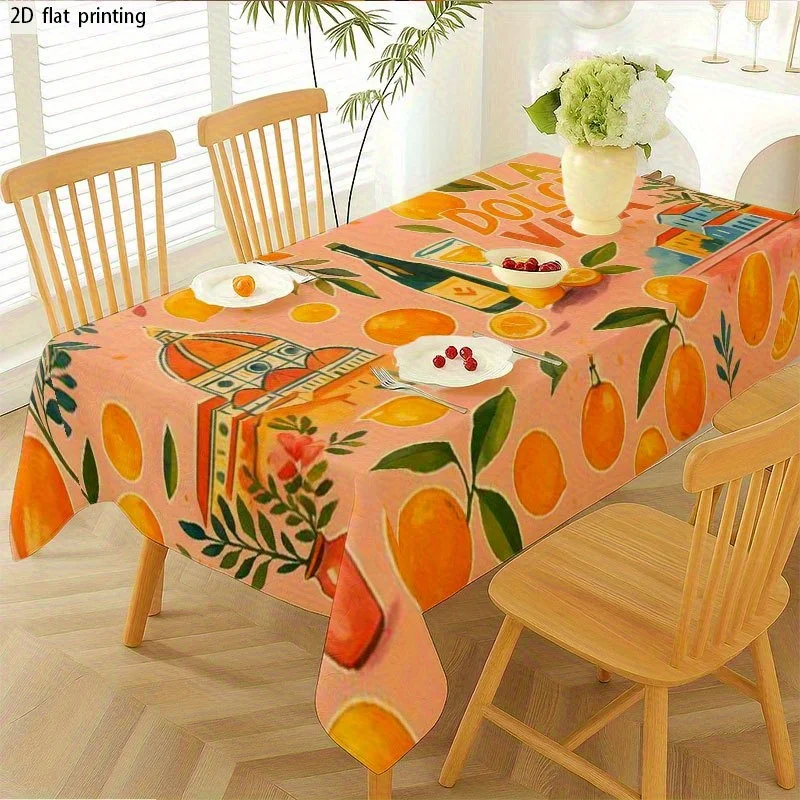 Soft, fashionable and beautiful 2D flat tablecloth, machine washable and easy to clean, with an Italian-style orange pattern.
