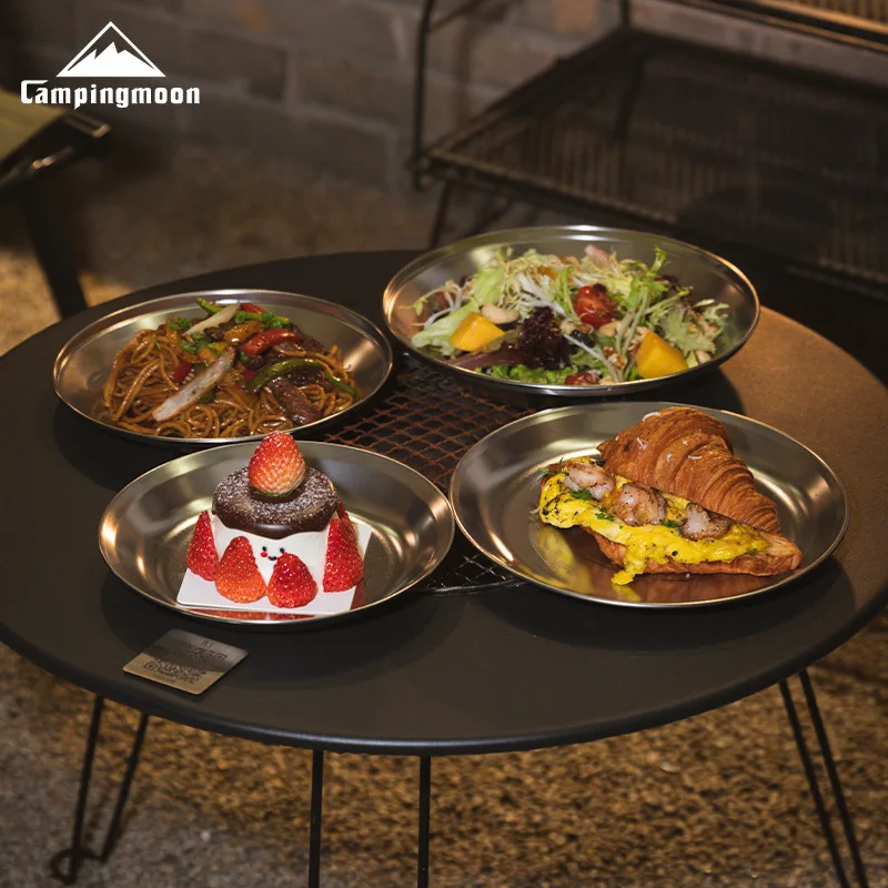 مجموعة أطباق النزهة الخارجية من CAMPINGMOON، طبق فاكهة بسيط من الفولاذ المقاوم للصدأ مع حقيبة تخزين محمولة لأدوات مائدة التخييم