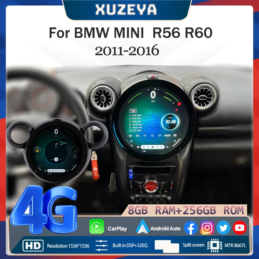 For BMW Mini Cooper R56 R60 2011-2016  GPS Android 15 Auto Carplay Car Navigation Stereo Multimedia Player   360