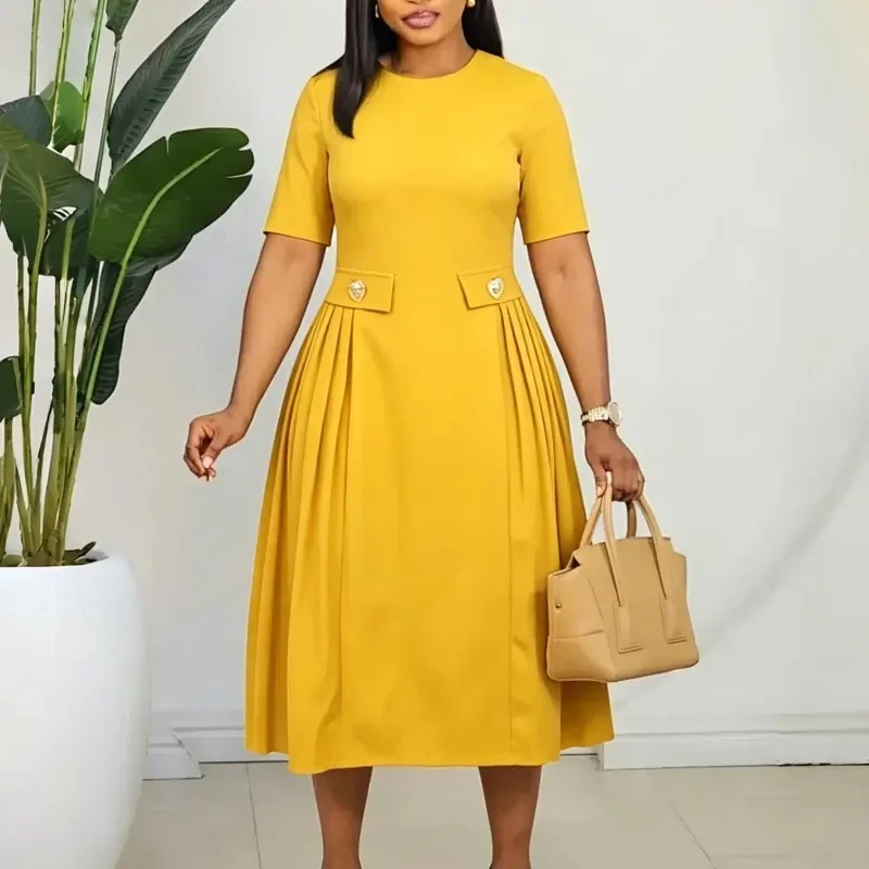 Elegant Women Party Dresses A Line with Waist Belt Three Quarter Sleeves Classy Office Ladies Wedding Guest Gowns Female