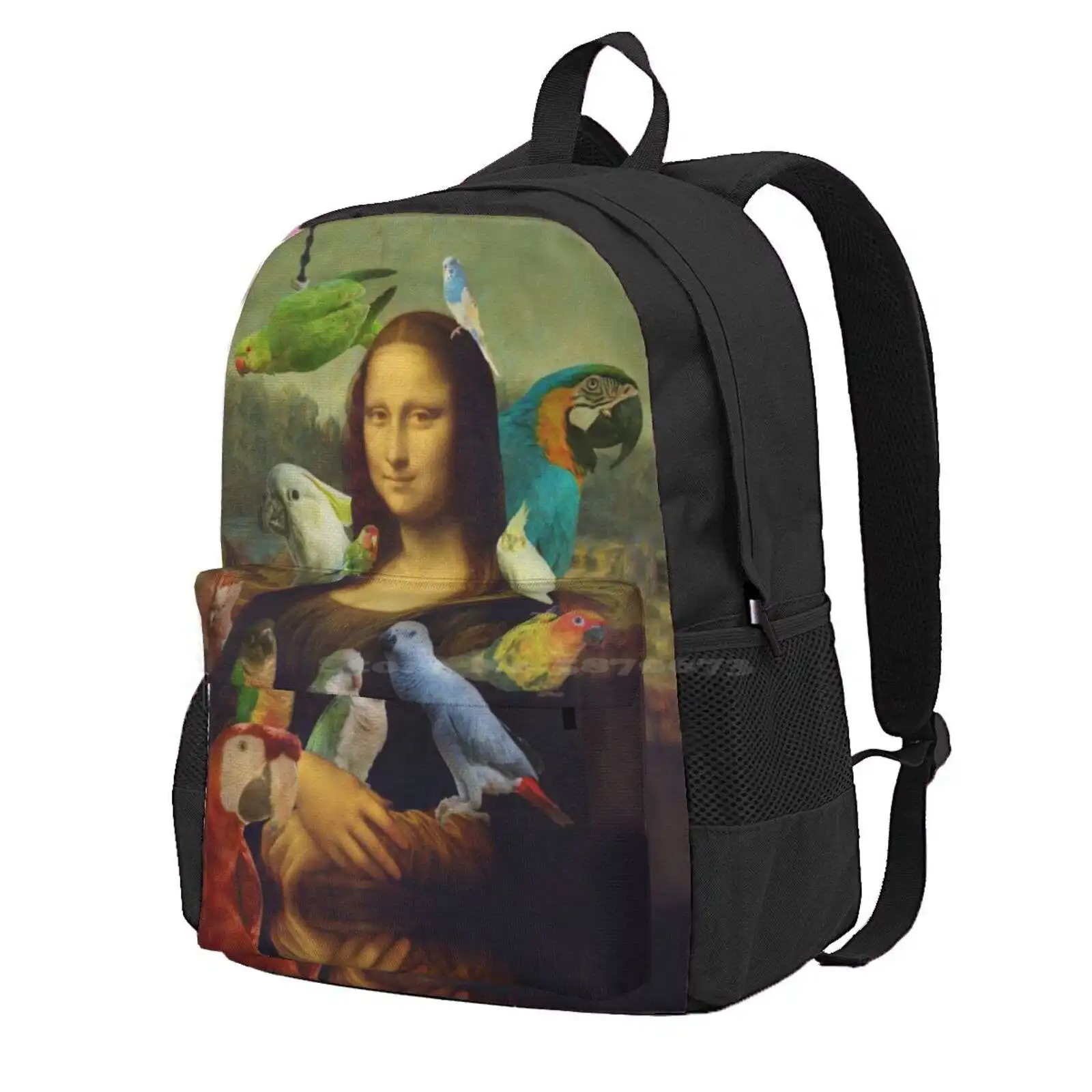 

Mona Lisa - Mother Of Parrots Hot Sale Schoolbag Backpack Fashion Bags Mona Lisa Leonardo Da Vinci Funny Parody Collage Parrots