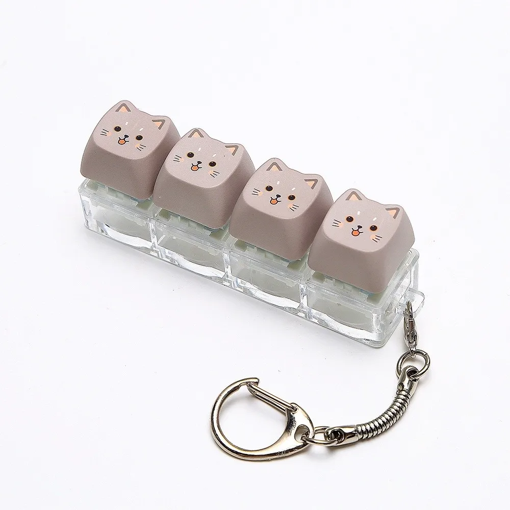 Cute Cat Keyboard Fidget 4 Keys Creative Design Keycap Keyring Kawaii Finger Button Mechanical Keyboard Keychain Bag Pendant