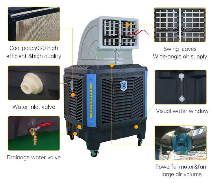 Hawai 1.5KW Industrial Big Air Flow Evaporative Portable Air Cooler 20000m3/H with 300L large water tank for everywhere use